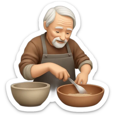 old latvian man making dishes from clay sticker