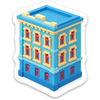 old Saint Petersburg building, blue pastel facade, decorative cornices, isometric view sticker