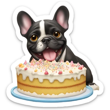 frenchie bulldog eating birthday cake  sticker