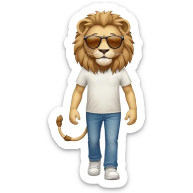 anthropomorphised lion in t-shirt and jeans with sunglasses walking upright, relaxed pose sticker