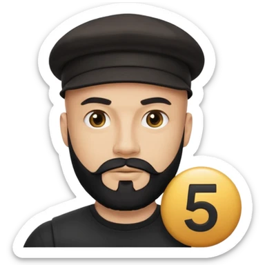 Muscular bald man with black beard wearing cap, holding giant Instagram logo, golden "500" floating above, minimal emoji style, white background sticker
