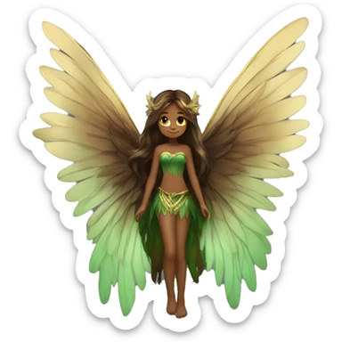 big wings, Beautiful, fairy, gold, brown, dark green, green, long hair sticker