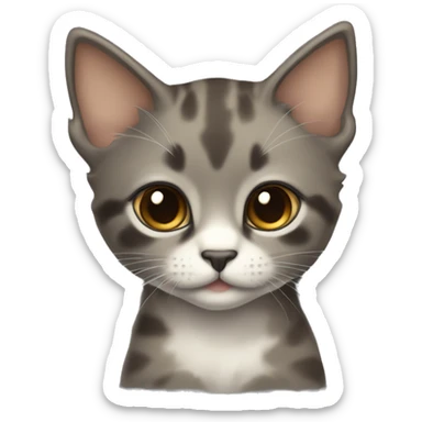 A cute medium fur kitten who is a diluted tortie, grey with cream left cheek and cream spot above eye and one on the forehead sticker
