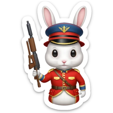 white rabbit with soldier costume sticker
