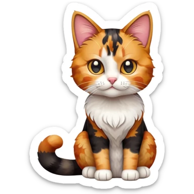cinematic-[calico tabby cat]-realistic-full-body-sitting-emoji,-tail-curled-playfully-around-its-paws, cinematic-cute-calico-cat-portrait-emoji,-head-tilted-playfully-with-sparkling,-inquisitive-eyes-and-a-charming-patchwork-fur-of-orange,-black,-and-white,-simplified-yet-irresistibly-adorable,-highly-detailed,-glowing-with-a-warm,-invit (3) sticker