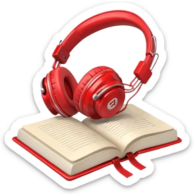 Red headphones laying on a closed red book emoji sticker