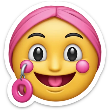Emoji de sonrisa con un dedo en la boca y un lazo arriba sticker