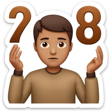 man frowning holding up numbers 6 and 7 sticker