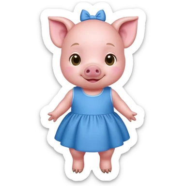 a baby pig wear blue dress sticker