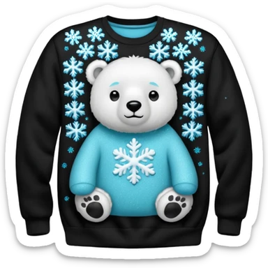 Glitter polar bear
with cyan snowflake on a black sweatshirt sticker
