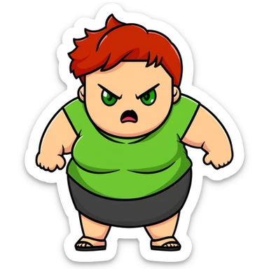 angry overweight girl with red hair and green eyes sticker