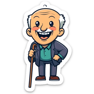 old man with cane laughing hysterically sticker