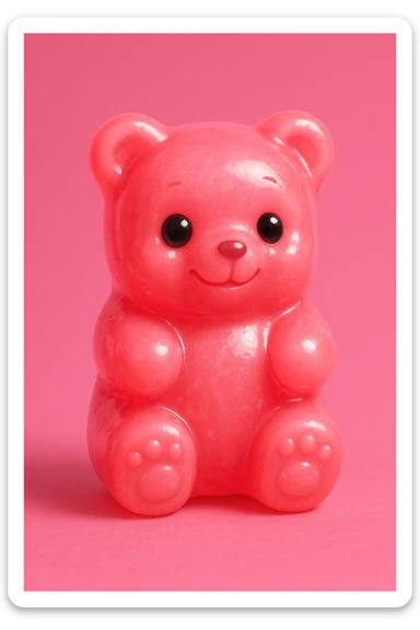 a pink gummy bear, soft and translucent, cute and appealing style sticker