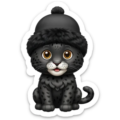 A black jaguar wearing a baby hat sticker