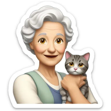 Une grand-mère avec un chat dans la main sticker