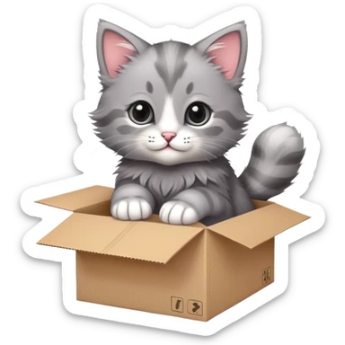 A  A very cute young kitten cat poked its paws out of the cardboard box and placed them on top of it sticker
