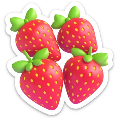 Redraw the image with two strawberries and a pink bow in the style of 3D iOS emoji, similar to the example with the tulip bouquet: glossy, volumetric, with soft shadows, bright colors, smooth shapes, cute and cartoonish appearance, light background. sticker