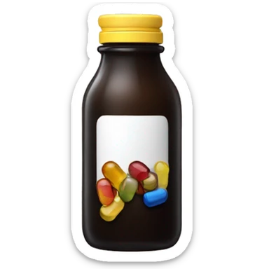 Dark glass bottle with supplements  sticker
