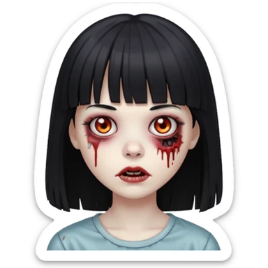 Faça uma menina de cabelo liso preto com franja zumbi sticker