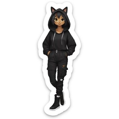 Edgy Anthro cool cute urban beautiful pretty anime dark cat-Pokémon-fursona techwear cargo pants hoodie sticker