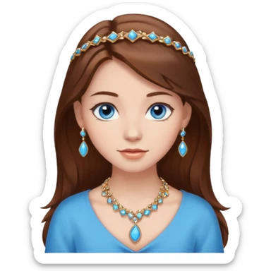 girl with brown hair blue eyes jewelry sticker