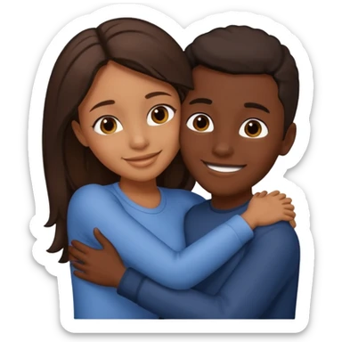 carmel girl with dark brown and tall darkskin black boy hugging  sticker