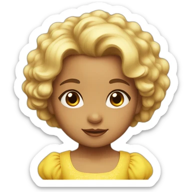 2 year old princess with yellow fluffy dress and brown eyes sticker