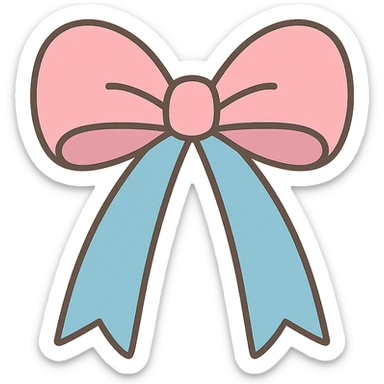 aesthetic pastel ribbon tied in a bow, soft pink and blue, minimal look sticker