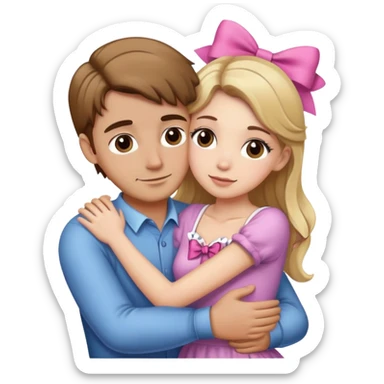 (Brown hair white girl) hugging blonde man with bows sticker