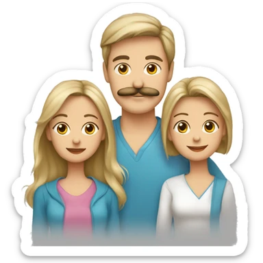 Familia de 3 personas madre rubia, hombre adolescente con bigote, mujer adolescente y un perro yorkshire sticker