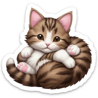 dark brown tabby and white kitten sleeping upside down on its back sticker