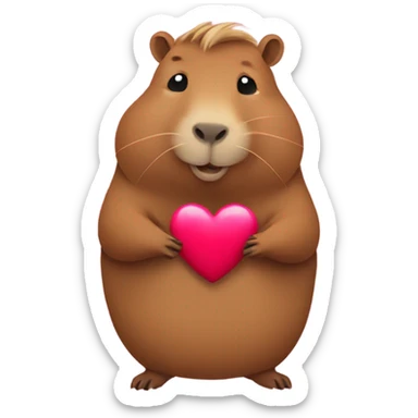 Capybara holding a heart sticker