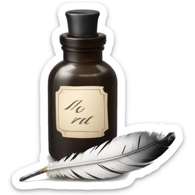 a feather quill and ink bottle sticker