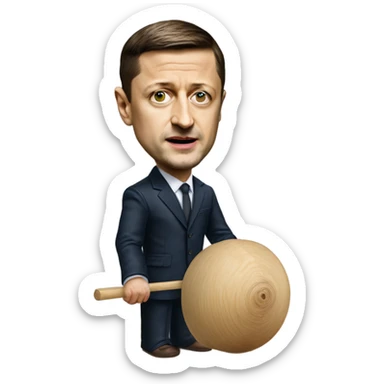 Hyper realistic Vladimir Zelensky pulls the strings  of a wooden doll sticker