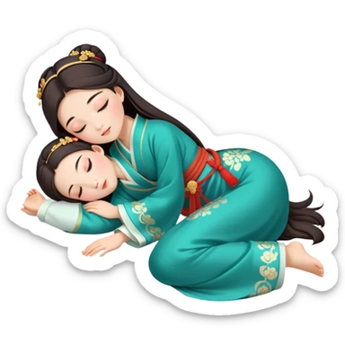 Beautiful girl in Hanfu lying on the ground sleeping sticker