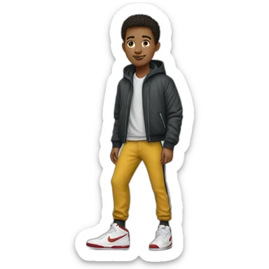 handsome skinny boy with nike jacket and t-shirt and nike trousers withnike jordans  sticker