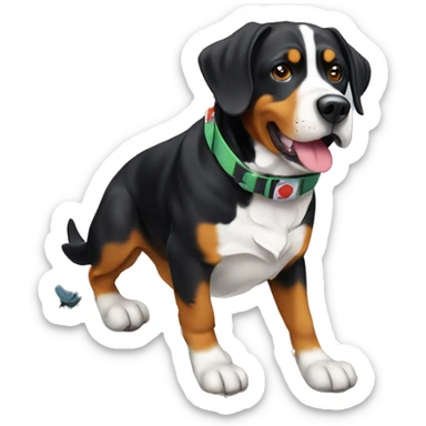 Greater Swiss Mountain dog on a snowboard sticker