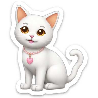 full body white orange cat cute with a small brown eyes and a paw pink necklace sticker