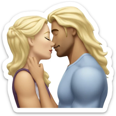 Woman with blonde hair kissing a lean white manmuscular  sticker
