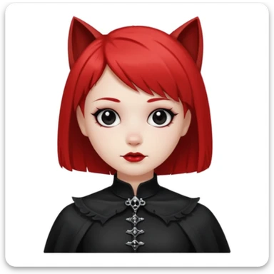 Chica blanca de pelo corto Wolf cut con la parte de abajo del pelo rojo y la cara redondeada ojos negros y ropa gotica  sticker