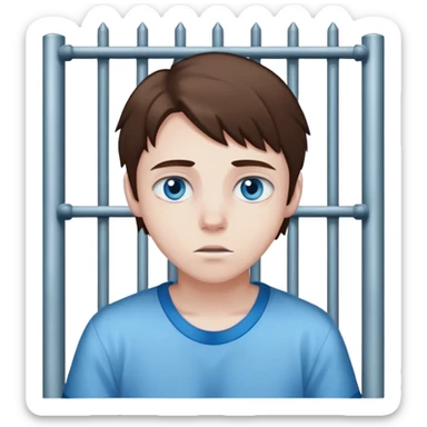 White teen boy with brown hair and blue eyes in jail sticker
