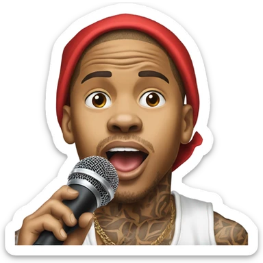 Hyper Realistic Chris brown singing residuals with red bandana mic sticker
