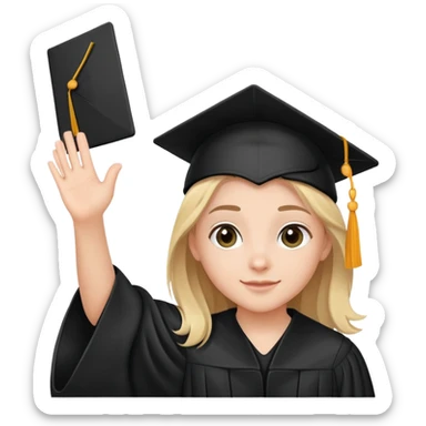 teen in graduation gown, waving sticker