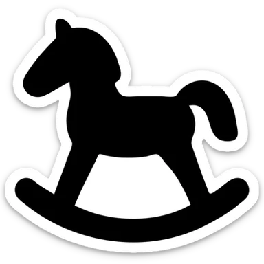 rocking horse, solid filled icon style, bold shape, no internal details, strong silhouette sticker