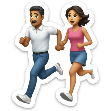 hispanic wife and husband running to the right sticker