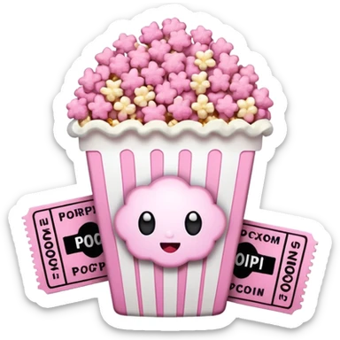 pink popcorn with cinema tickets sticker