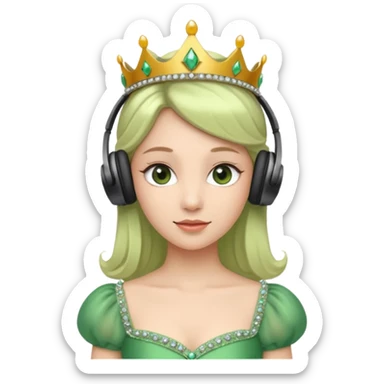 princess with headphones tiara and green dress sticker