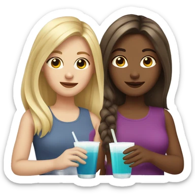 Blonde hair girl with brown hair girl holding drinks sticker
