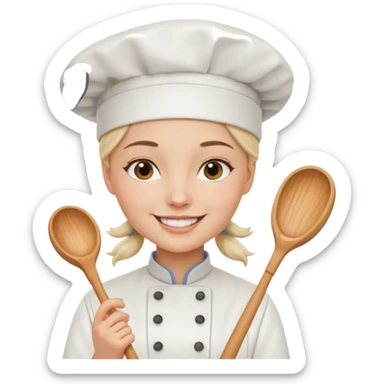 Young female baker – wearing white chef hat, holding a piping bag
 sticker