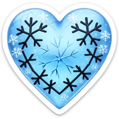 A blue ice and black ice heart with snowflakes sticker
